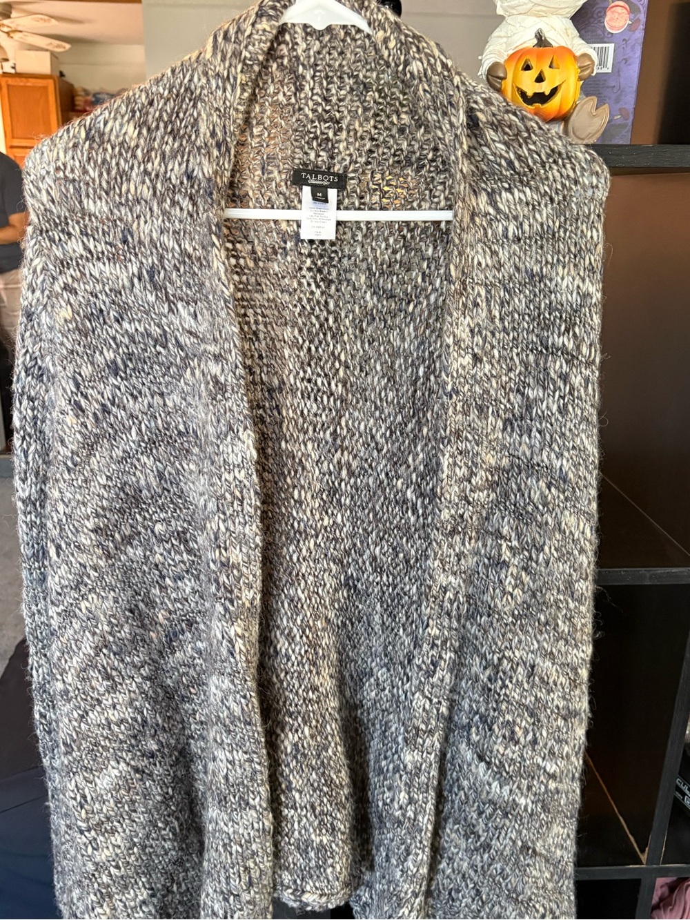 Talbots Marled Gray Open-Front Knit Cardigan